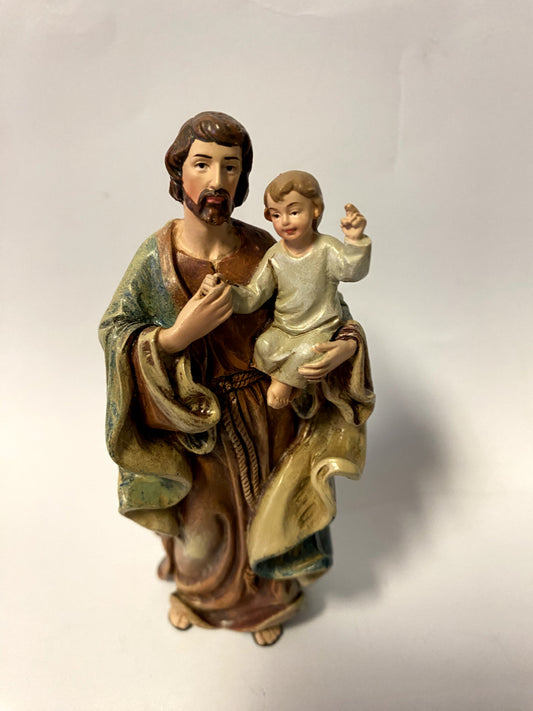 Small 4-inch Saint Joseph with Child statue by Bob and Penny Lord, detailed Christian religious figurine for collectibles.