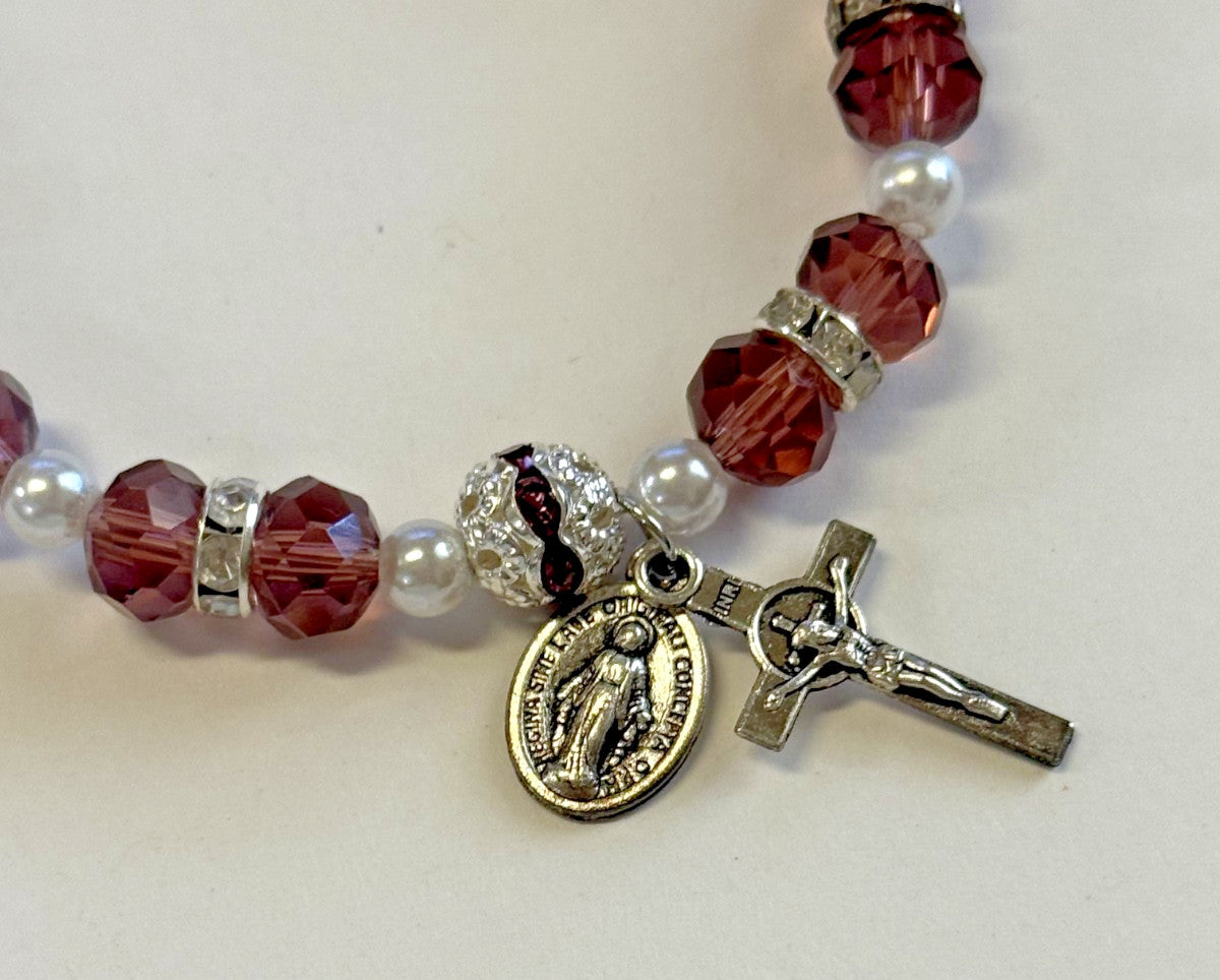 Crystal Rosary 7.5"  Stretchable  Bracelet, New #AB-392-R2