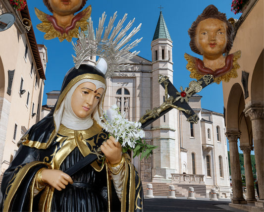 Saint Rita of Cascia art print by Journeys of Faith, 10x8 inches, featuring a detailed religious illustration.
