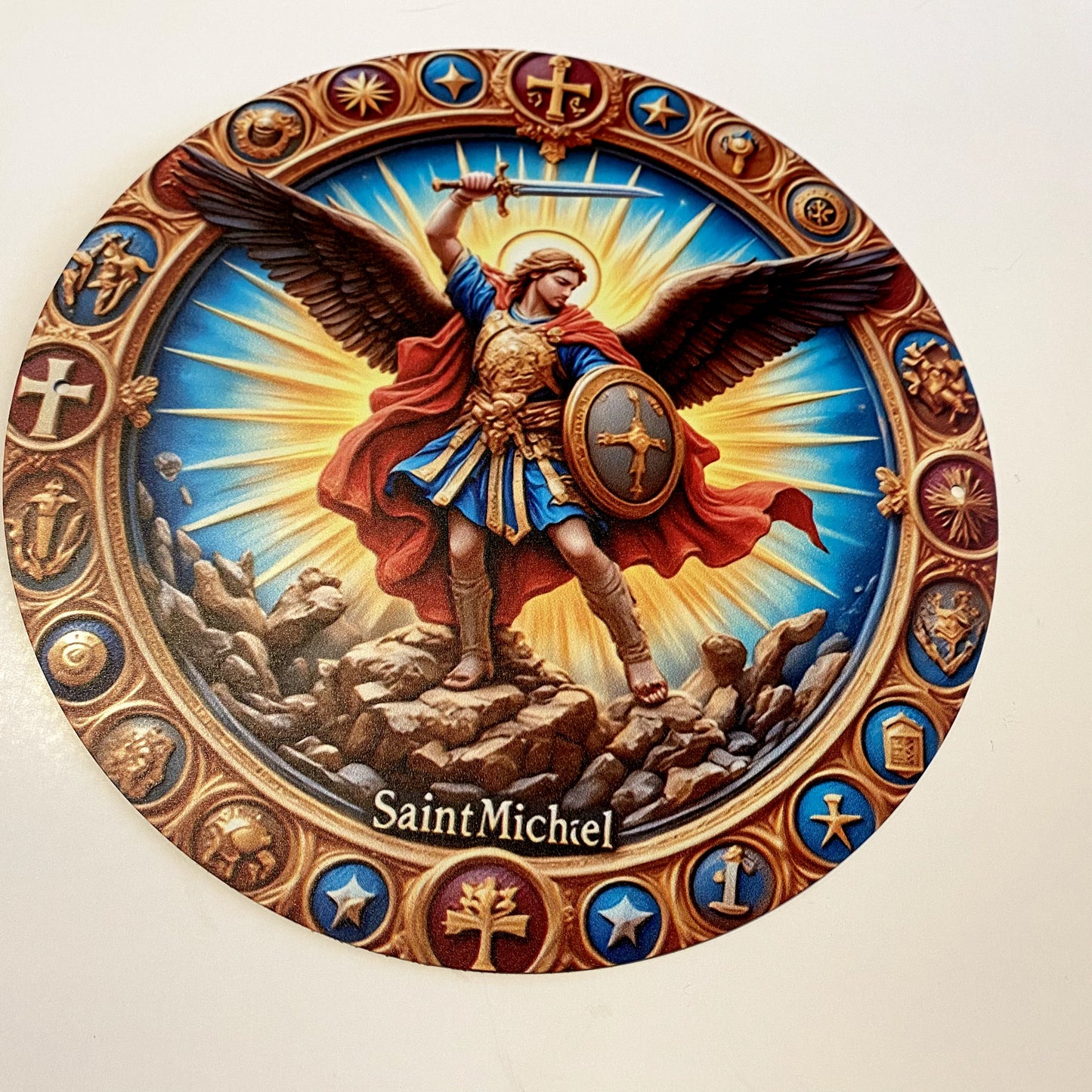 Saint Michael The Archangel  Aluminum 8" Round Image, New #ALM-011-R2