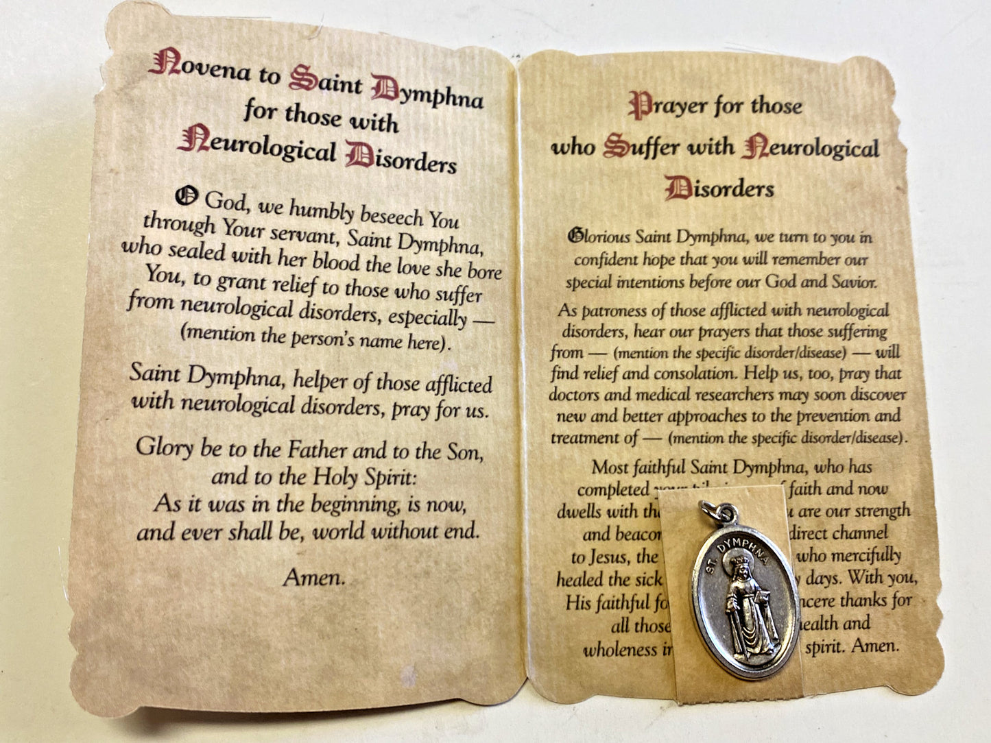 Saint Dymphna Patron - Neurological Disorders Prayer & Medal Card, New #PCM-013