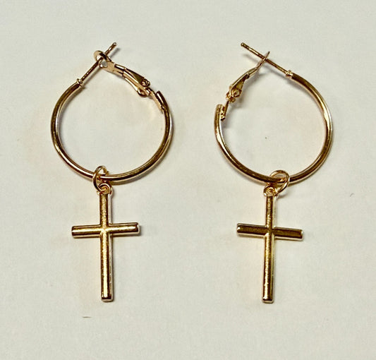 Cross  2" Dangle Hoop Earrings, New #Gftshp-210