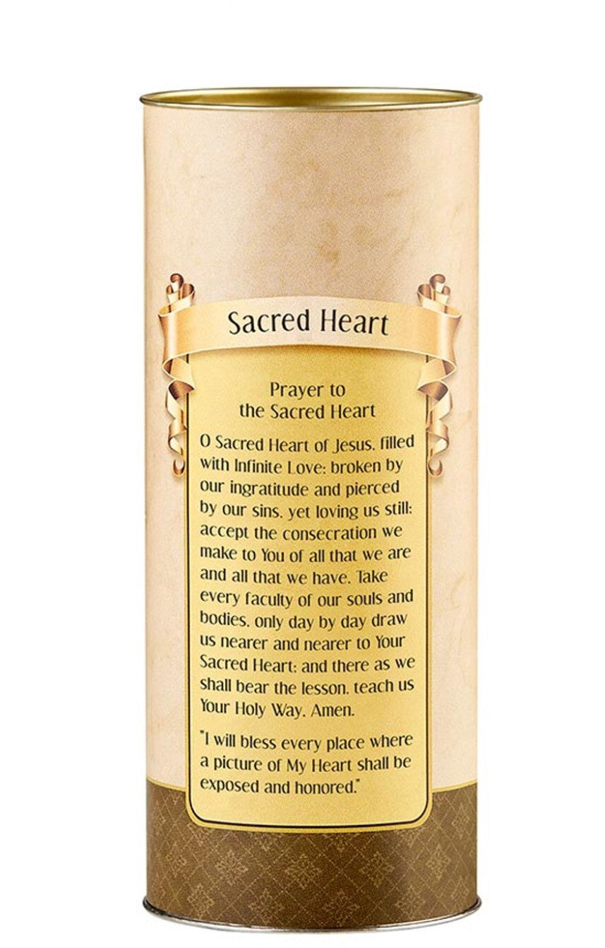 Sacred Heart of Jesus 5.75-inch votive candle, Christian religious collectible by Bob and Penny Lord, featuring sacred heart imagery.