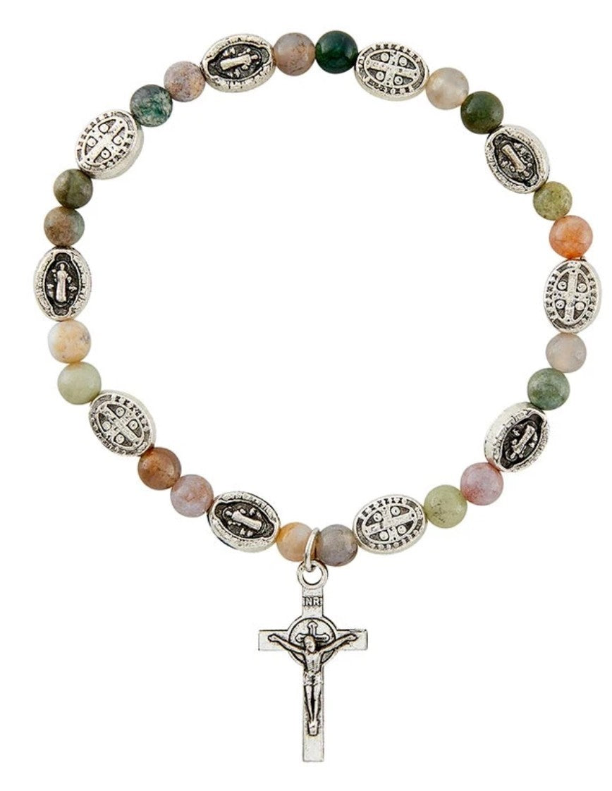 Saint Benedict Gemstone Stretchable 7.5" Bracelet, New #Gftshp-108 - Journeys of Faith
