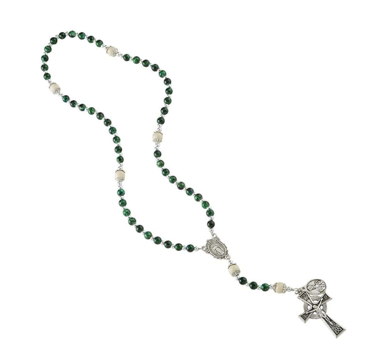 St Patrick Green Marbled Rosary,  New Gftshp-64 Journeys of Faith Collectibles:Religion & Spirituality:Christianity:Rosaries