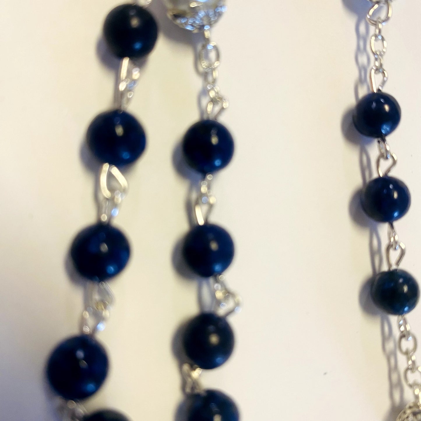 St Michael/Spiritual Warrior Faux Lapis & Glass Pearl Beads Rosary, New  #AB-044