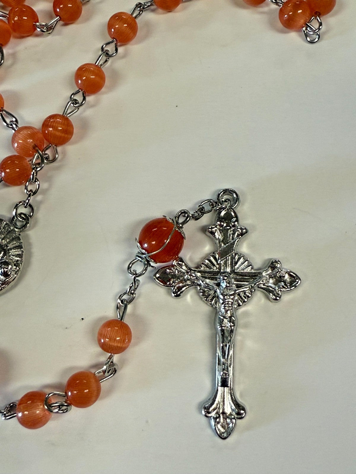 Orange Wire Wrapped Rosary with Sacred Heart Center Medal, New Gftshp-58 - Journeys of Faith