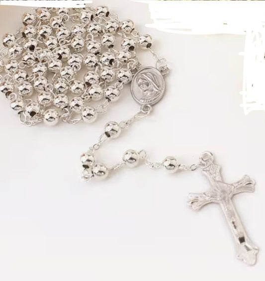 Divine Mercy and Blessed Mother, .925 Sterling Silver Rosary, New #Gftshp-229