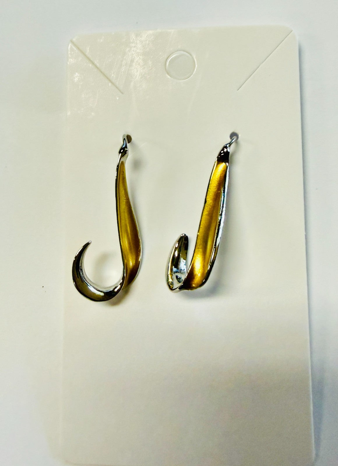 .925 Sterling Silver Drop Hook /2 tone Style Earrings, New #Gftshp-208
