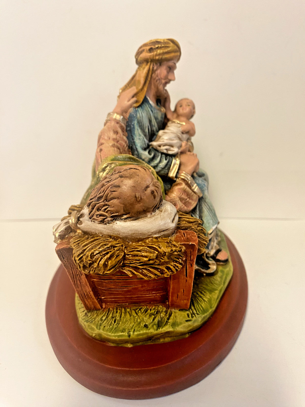 Hand-painted "Let Mum Rest" Holy Family statue by Bob and Penny Lord, 5.25-inch religious figurine from Colombia.