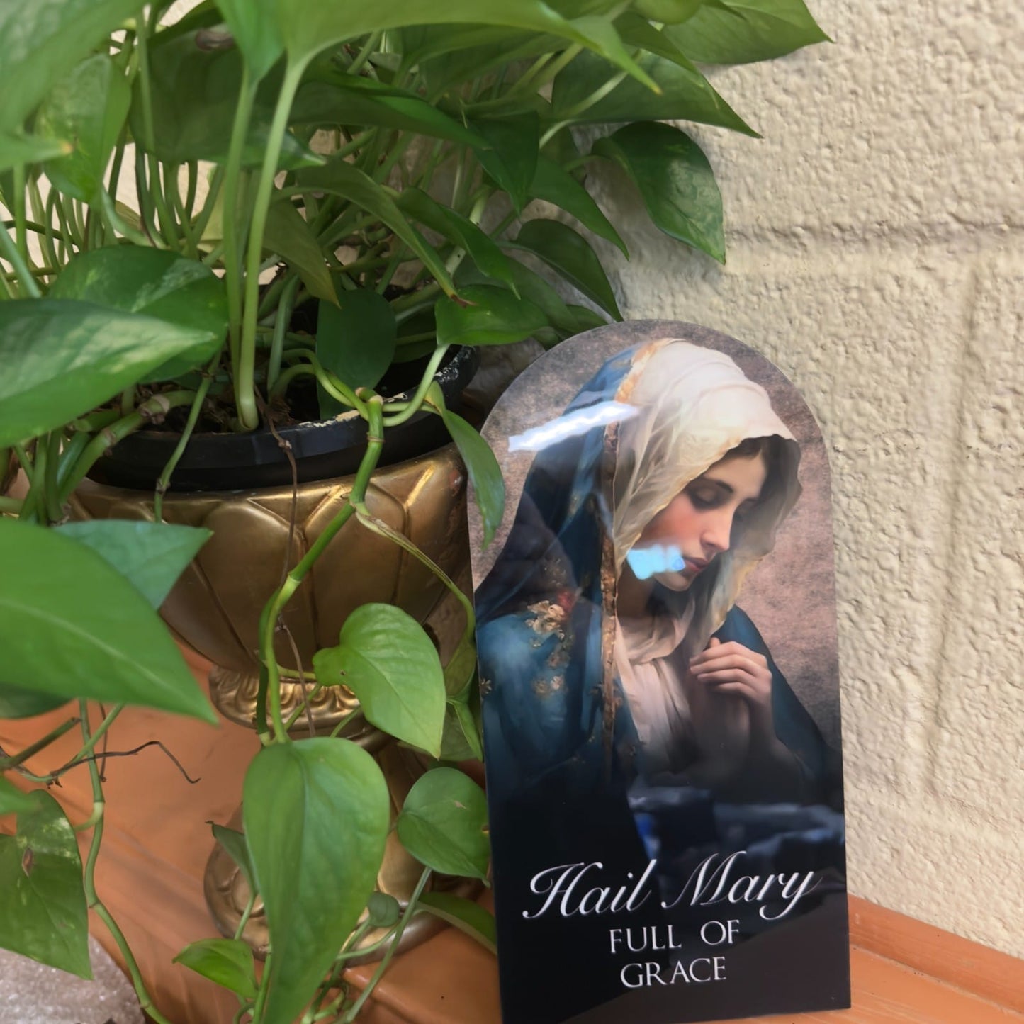 Hail Mary "Full of Grace 10" wood plaque by Journeys of Faith, Christian religious wall decor with engraved script.