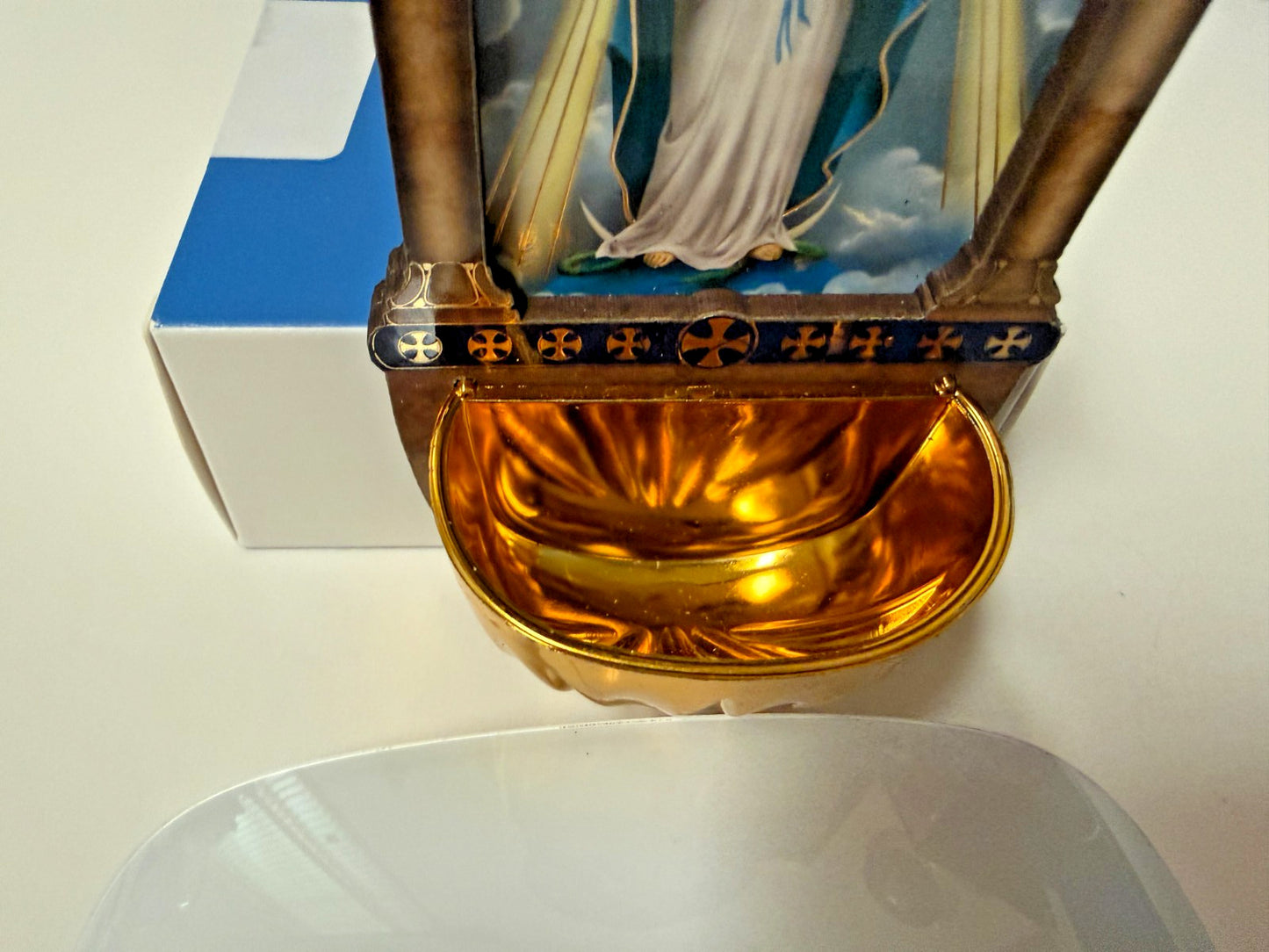 Our Lady of Grace Laser Wood Holy Water 5" Font, New #Gftshp-194