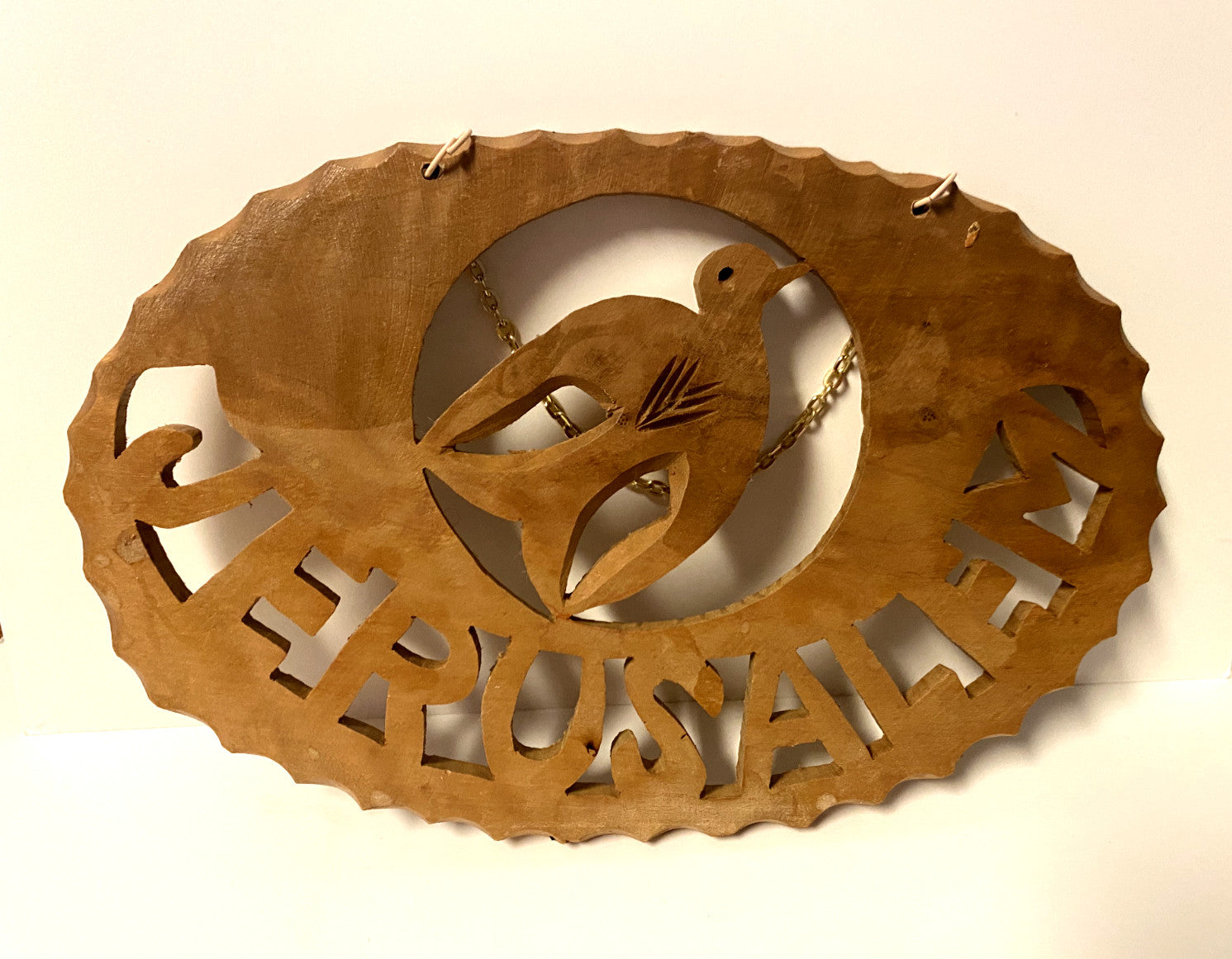 Jerusalem Wall Sign Carved in  Olive Wood with Dove, from Holy Land,New - Journeys of Faith