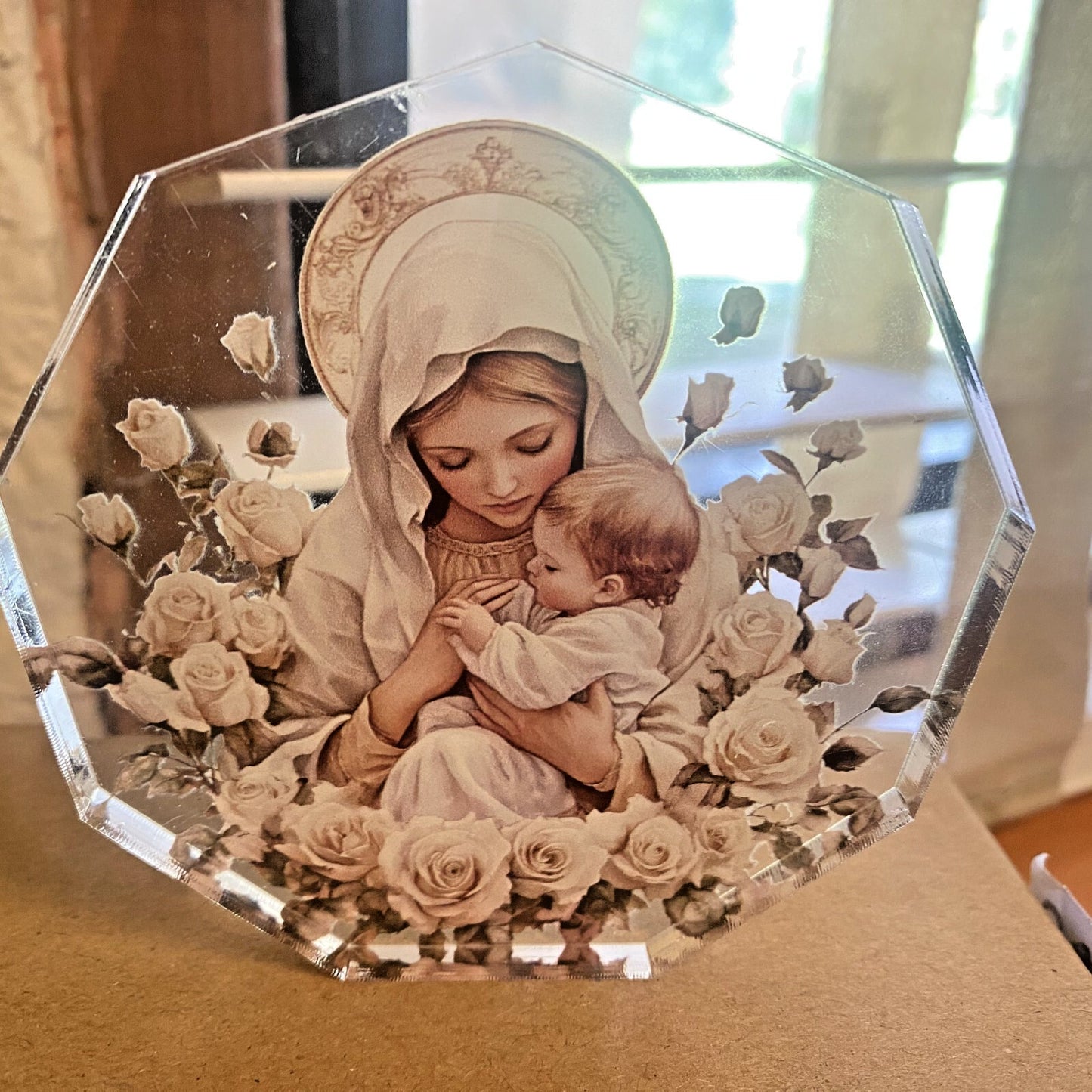Blessed Mary & Child Jesus Small Octagon Acrylic Image, New #ALM-021-R2