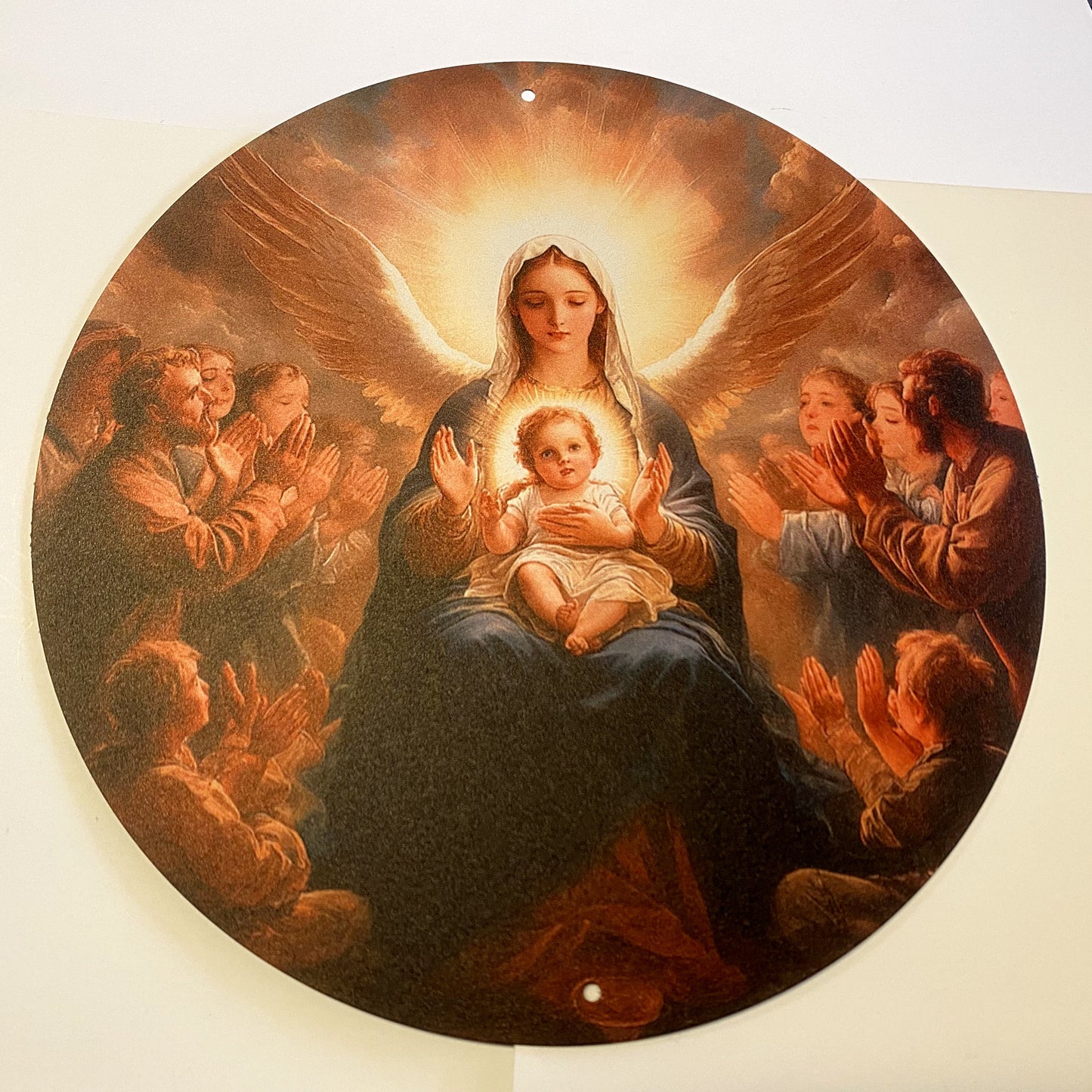 Aluminum 8-inch religious print of a mother with souls in purgatory, by Bob and Penny Lord Journeys of Faith, depicting spiritual imagery.