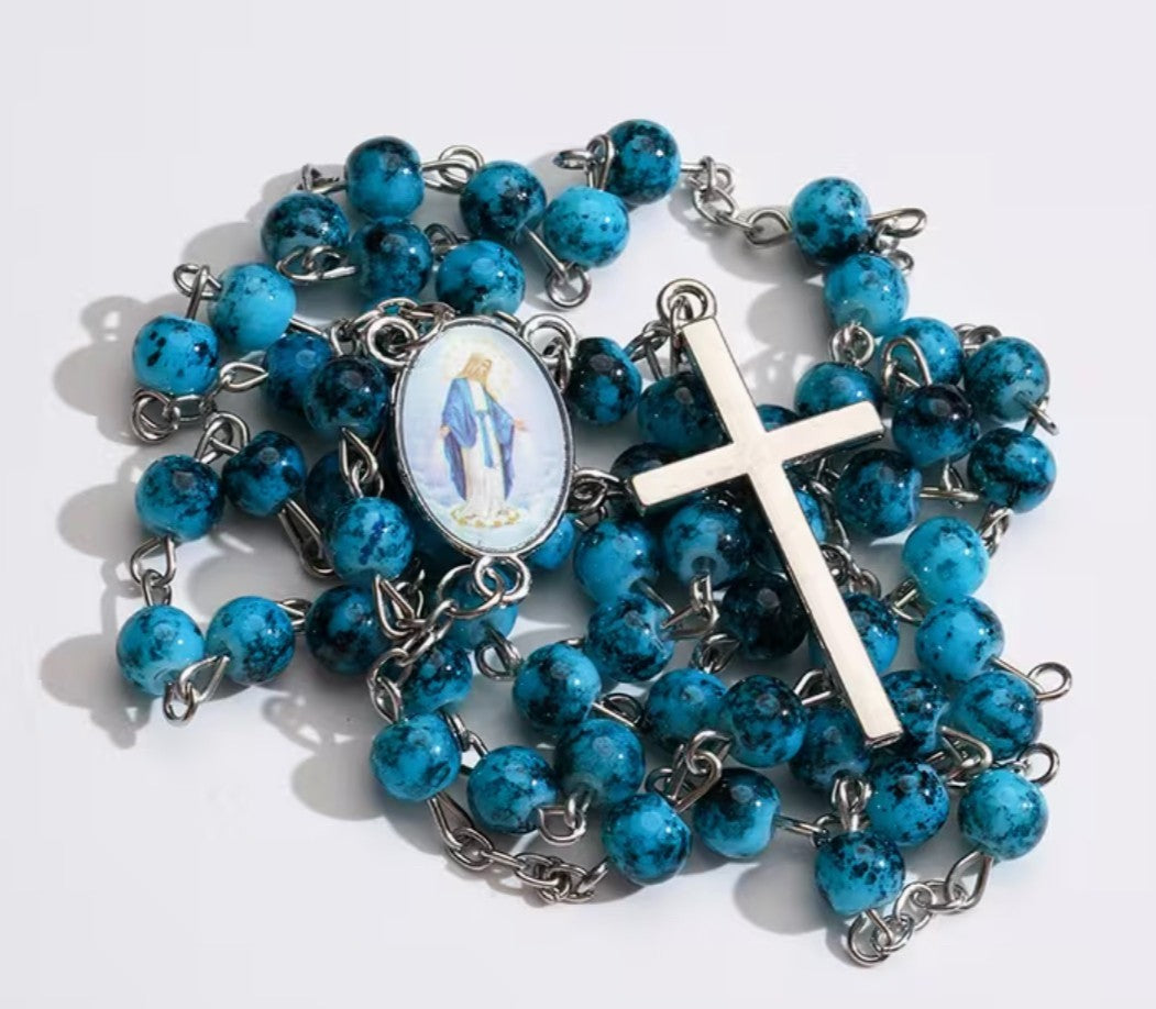 O.L. of  the Miraculous Medal  Aqua Blue Rosary,  New  #Gftshp-247