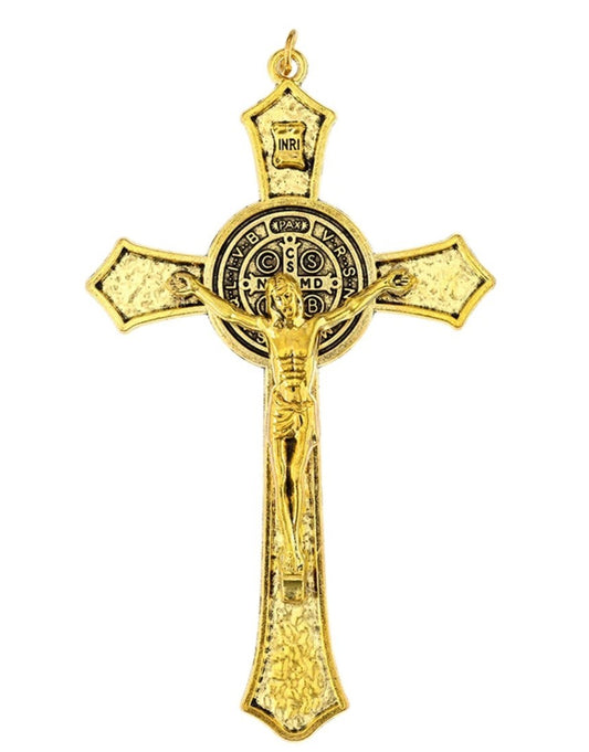 Saint Benedict 5.75" Antique Gold Crucifix,  New #AB-433-R2