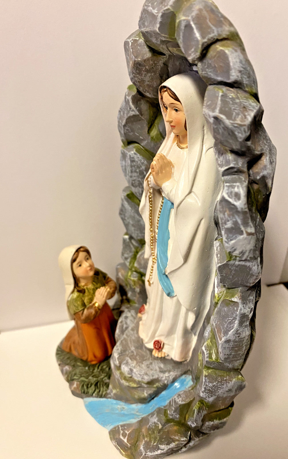 Our Lady of Lourdes in Grotto with Saint Bernadette 8" Resin Statue #AB-201