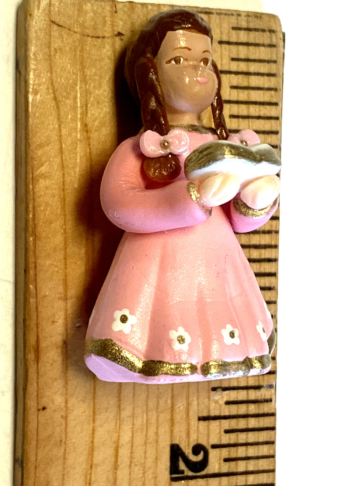 Miniature Young Mother Mary as Child statue, 1.75 inches, religious collectible by Bob and Penny Lord from Colombia.
