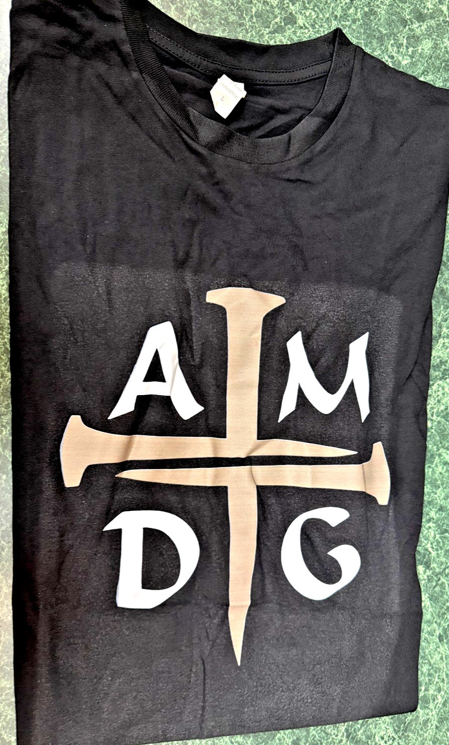 AMDG "For the Great Glory" Black Size L T-Shirt, New #Gftshp-259