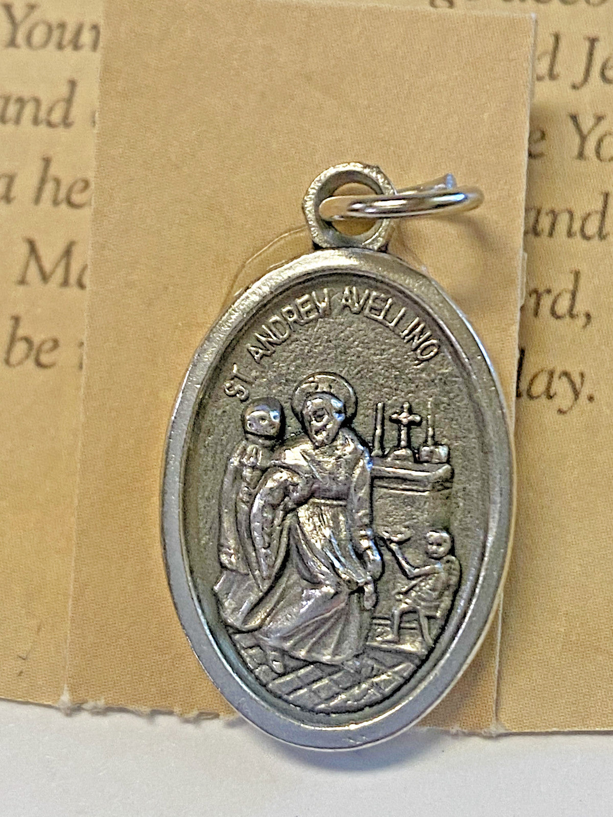Saint Andrew Avellino(Patron St /Stroke Patient Prayer Card + Medal, New#PCM-03