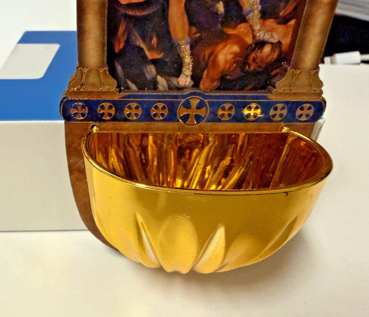 Saint Michael Laser Wood  5" Holy Water Font,  New #Gftshp-195