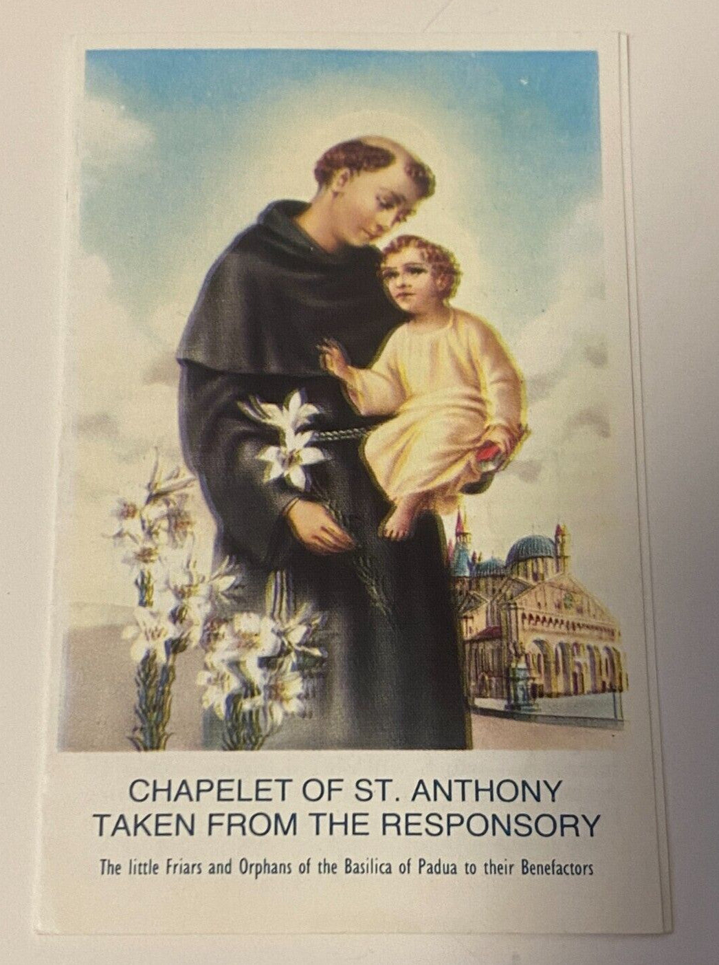 Chaplet of Saint Anthony holy card from Italy, featuring religious imagery, part of Bob and Penny Lord's Christian collectibles collection.