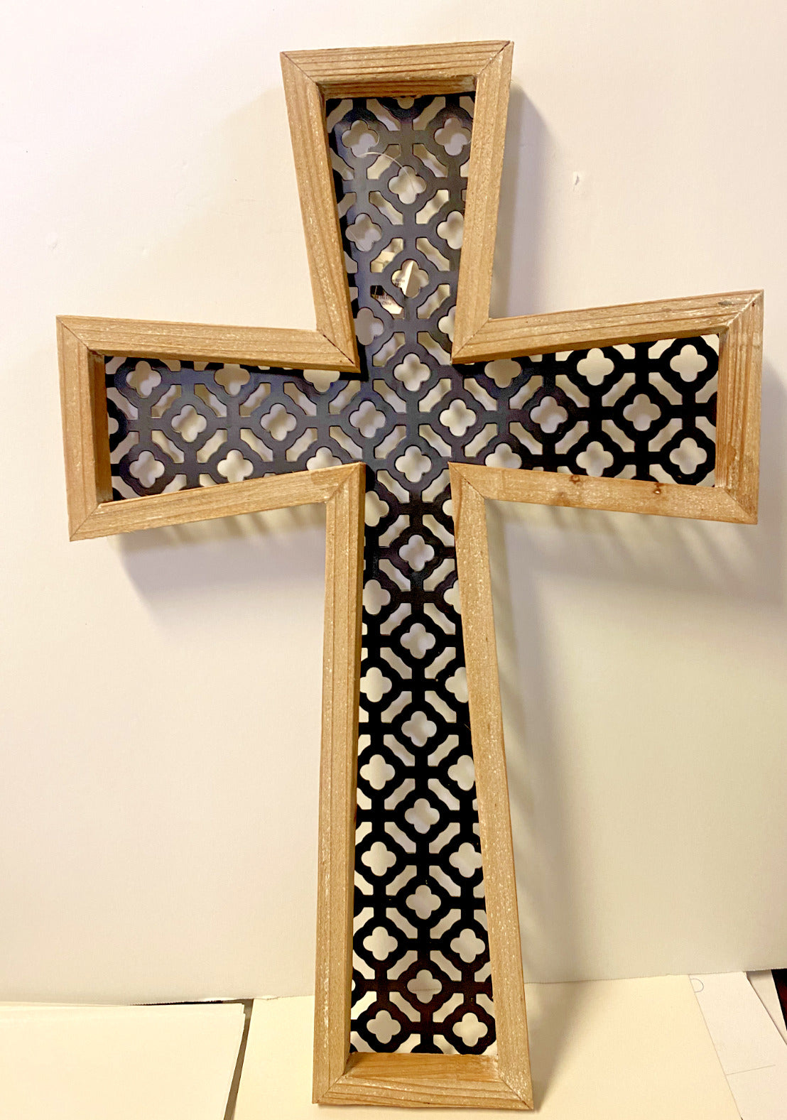 Arabesque Art Wood & Metal  17"  Wall Cross, New #AB-213