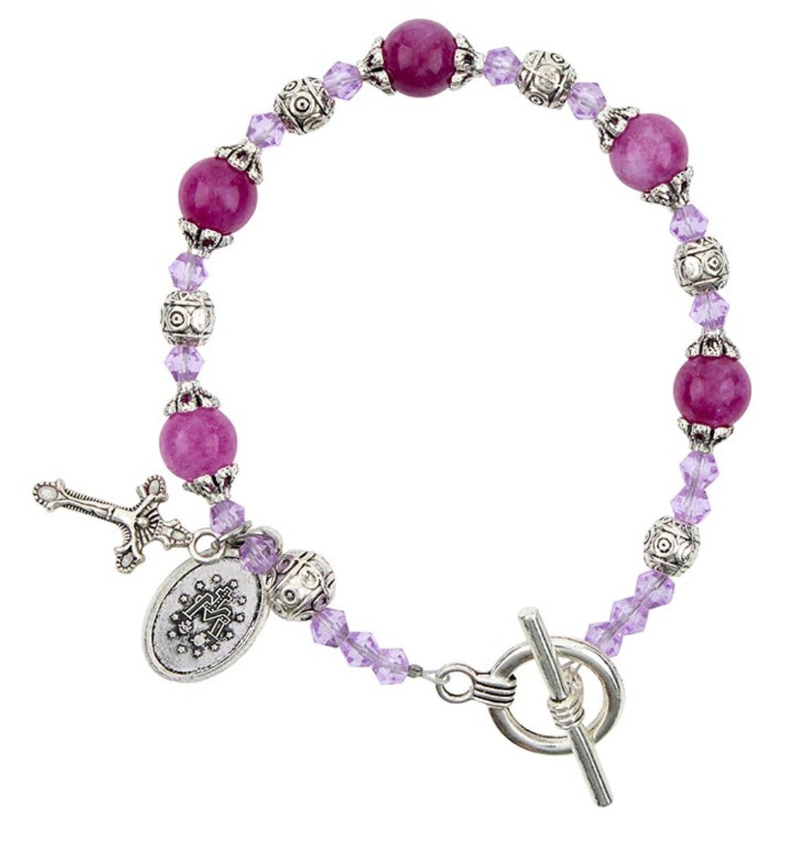 MIraculous Medal Amethyst Madonna del Parto  Bracelet, New #AB-70-2