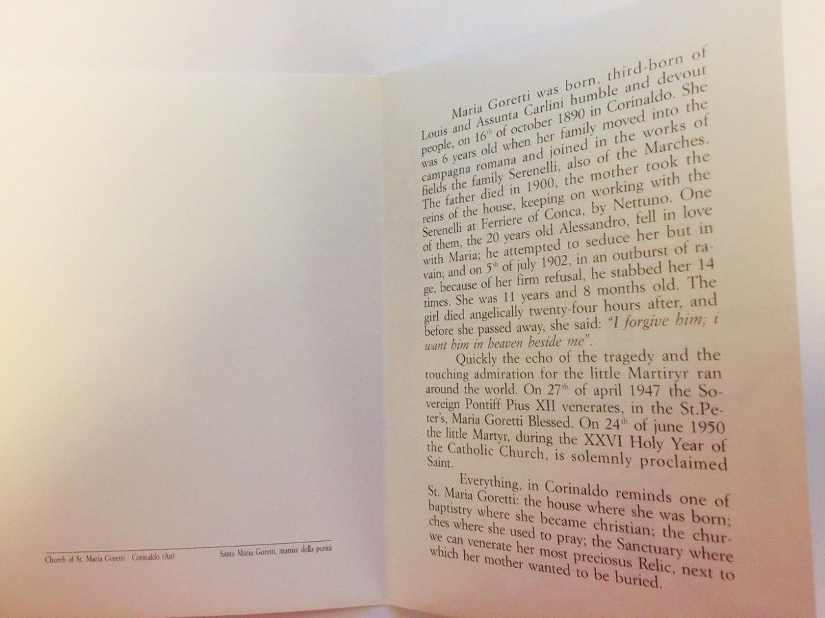 Saint Maria Goretti Bio Folder, New from Italy - Journeys of Faith