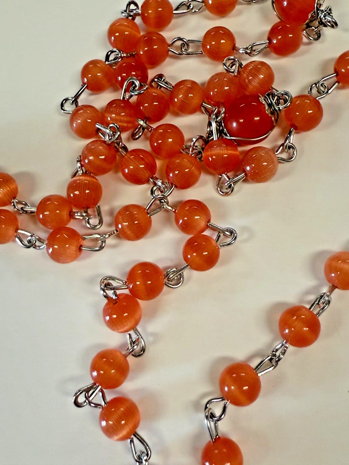 Orange Wire Wrapped Rosary with Sacred Heart Center Medal, New Gftshp-58 Journeys of Faith Collectibles:Religion & Spirituality:Christianity:Rosaries