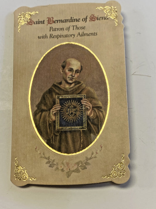 Saint Bernardine of Siena"  Respiratory Ailments "Prayer Card+ Medal, New#PCM-07 - Journeys of Faith
