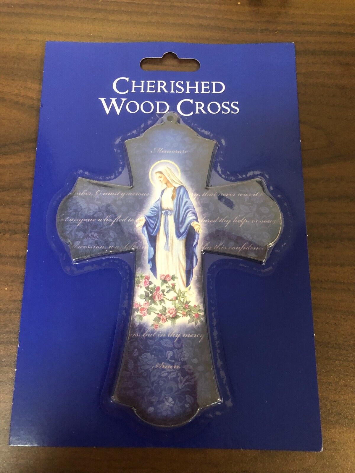 Our Lady of Grace 8" Laser Cross set Thin Wood,  New - Bob and Penny Lord