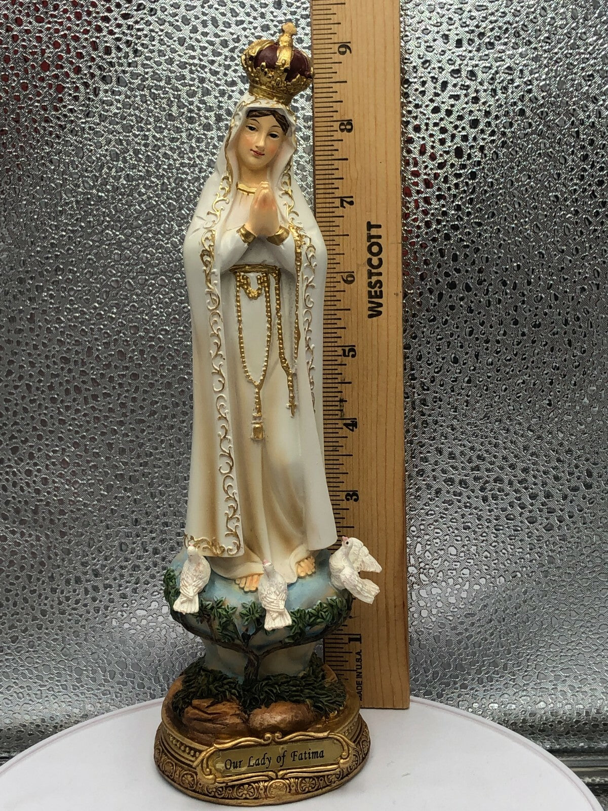 8-inch Our Lady of Fatima religious statue by Bob and Penny Lord, detailed Christian figure for spirituality collectibles.