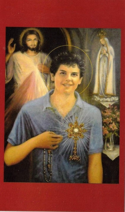 San Carlo Acutis,Apostol de la Eucaristía, Estampita En Español #PC-110