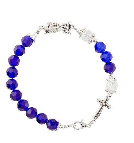 Saint Michael Faceted Crystal Dark Royal Blue 8" Bracelet, New #AB-391
