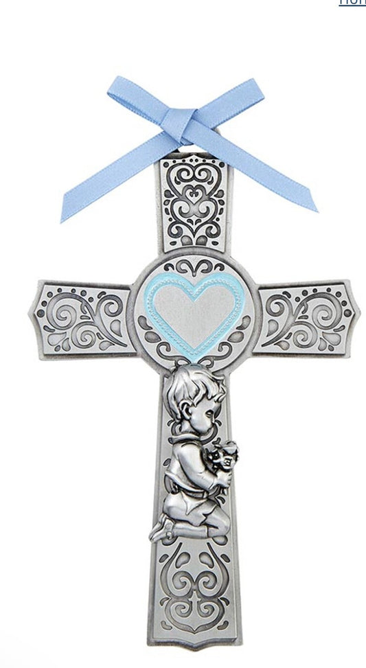 Boy's Blue Heart Crib Cross, New, #AB-161-3 - Journeys of Faith