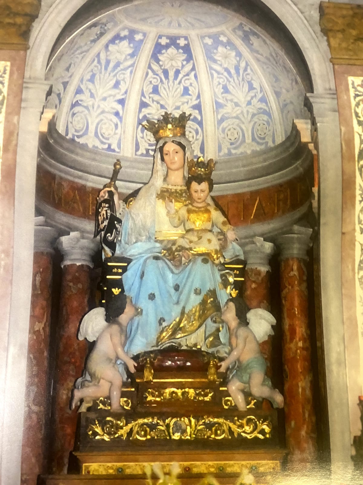 Image of Our Lady of Mount Carmel religious print, 19x13.5 inches, Christian holy card from Journeys of Faith with detailed sacred artwork.