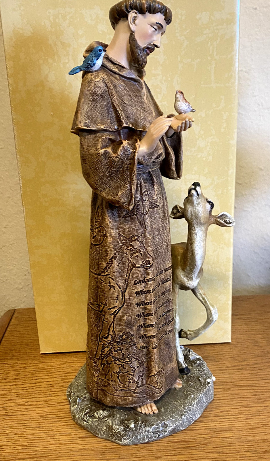 Saint Francis of Assisi 12 Inch Resin Statue with Prayer Inscription