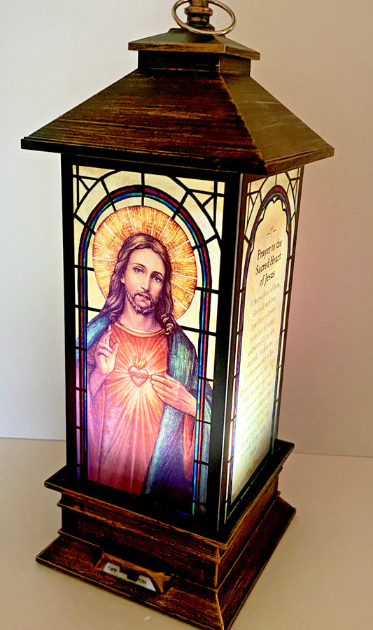 Sacred Heart Of Jesus 11" LED Lantern, New #RM-034 - Journeys of Faith