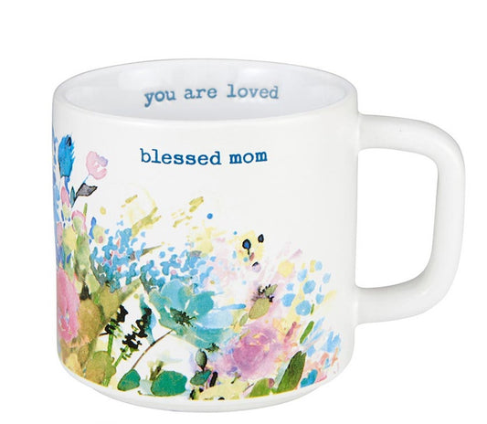 Blessed Mom 14 oz ceramic mug by Bob and Penny Lord featuring religious Christian design and heartfelt message.