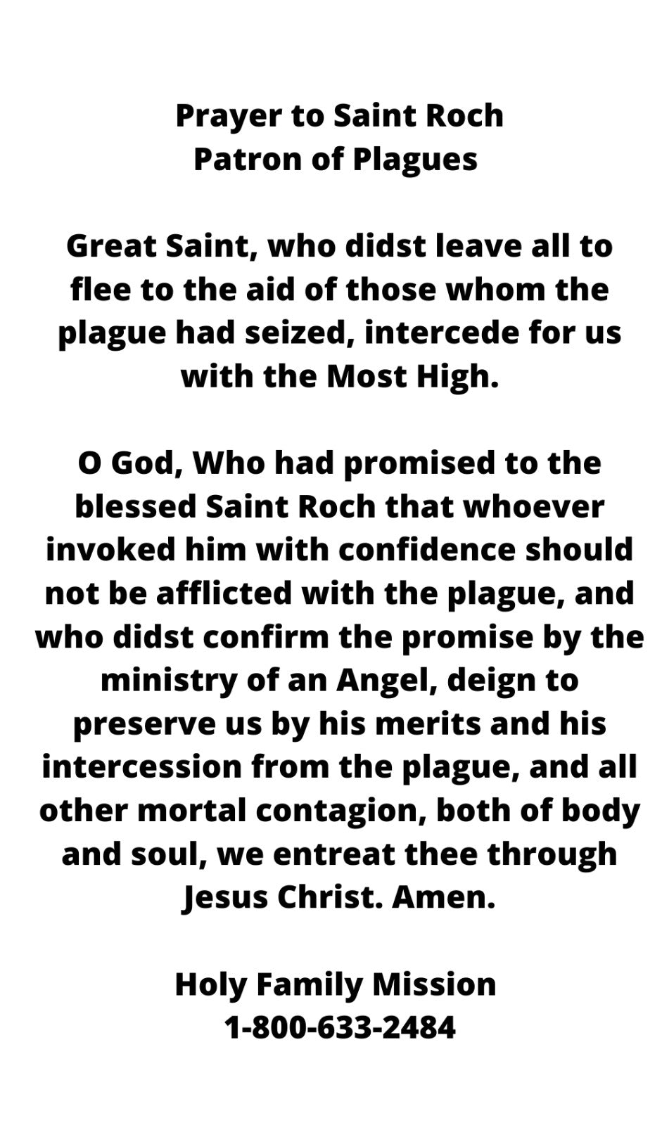 Saint Roch pamphlet and prayer card from Bob and Penny Lord, showing religious booklet with prayer text and Saint Roch imagery.