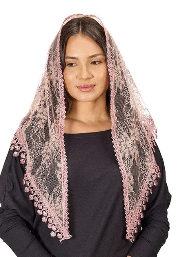 Women's  Mauve Pink Lace Church Veil, New #AB-411-R2 - Journeys of Faith