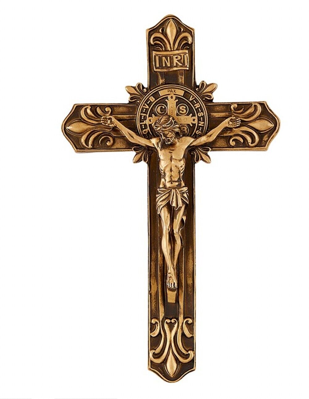 Saint Benedict Antique Gold 9" Crucifix ,  New #AB-130