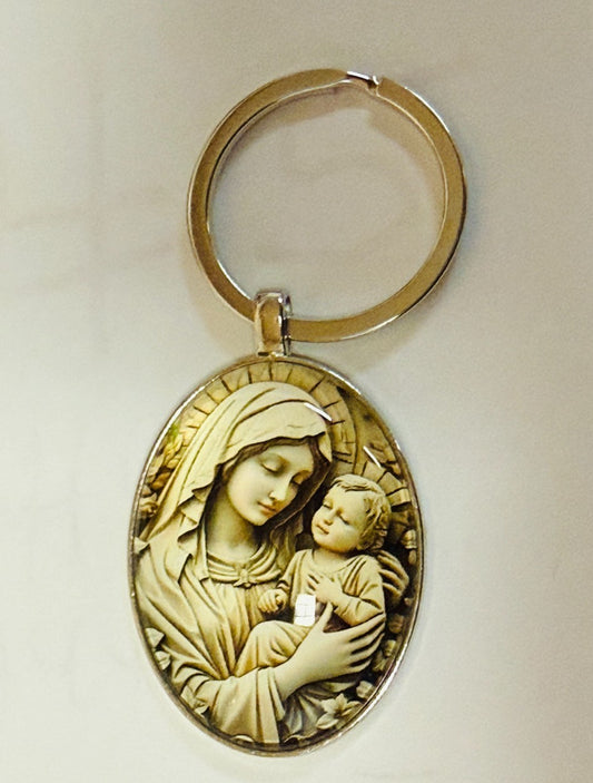 Virgen Mary with Child 2D Image Silver Tone Key Ring  New #Gftshp-111 - Journeys of Faith