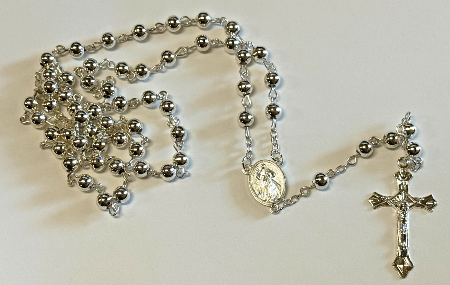 Divine Mercy and Blessed Mother, .925 Sterling Silver Rosary, New #Gftshp-229