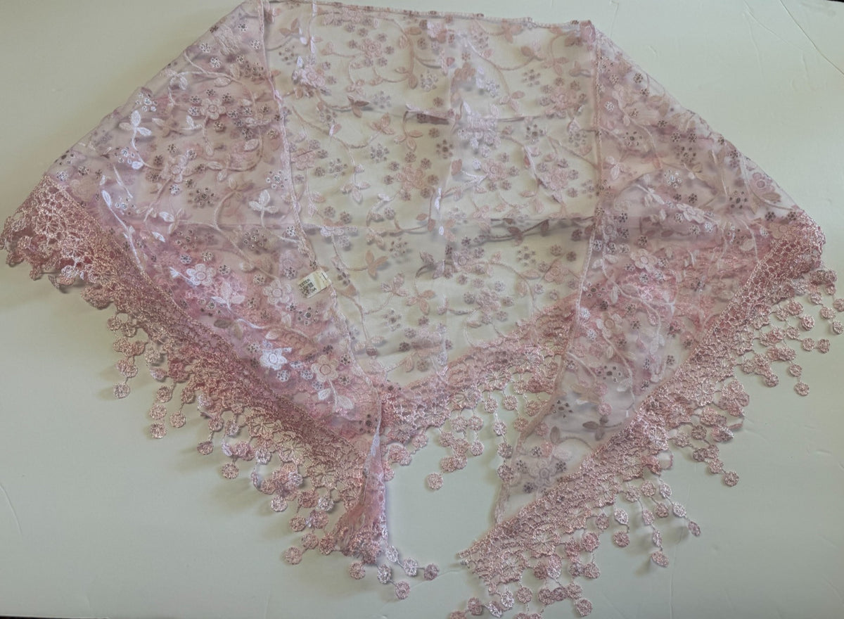 Women's  Pink Lace Church Veil, New #AB-456-R2