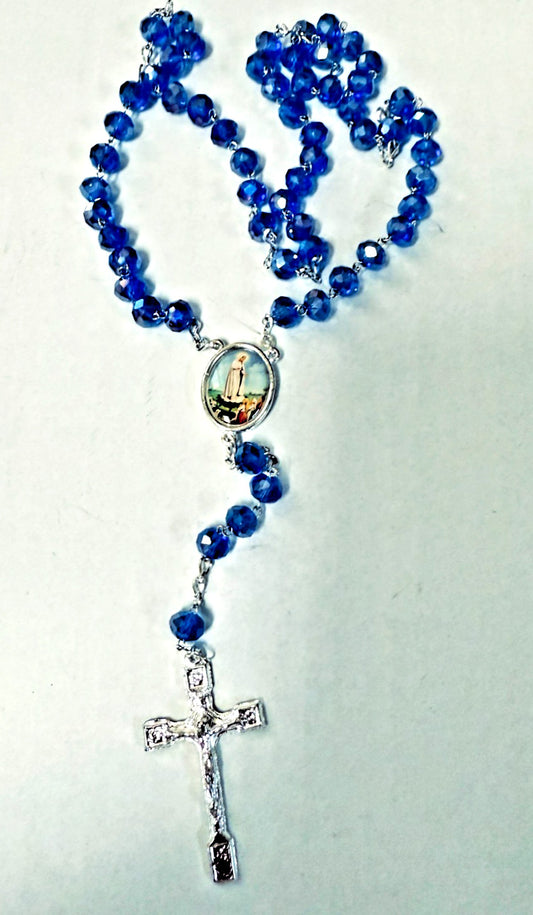 Our Lady of Fatima  Iridescent Blue Rosary, New from Colombia #L061 - Journeys of Faith