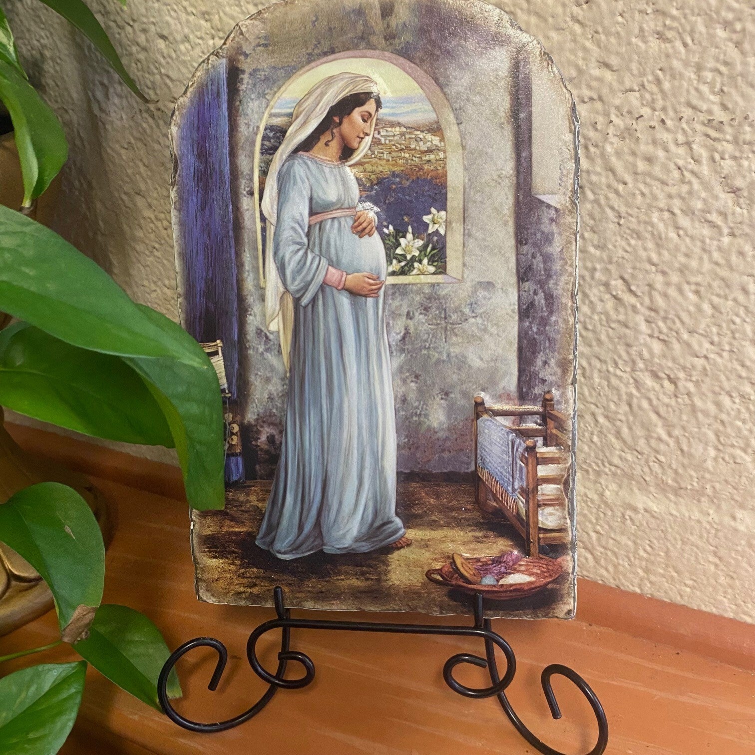 8.5-inch arched tile plaque featuring Bl. Mary, Mother of God, from Bob and Penny Lord Journeys of Faith collectibles.