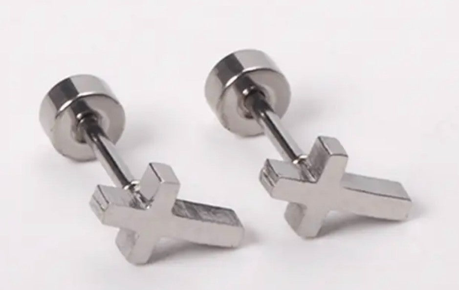 Cross Stud 10mm Earrings, New #AB-381-R2